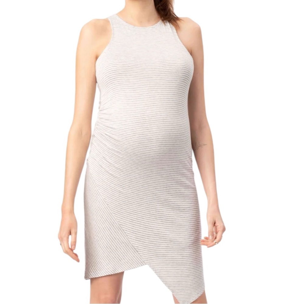 Stowaway Maternity Striped Faux-Wrap Side Rutched Sleeveless Dress size L
